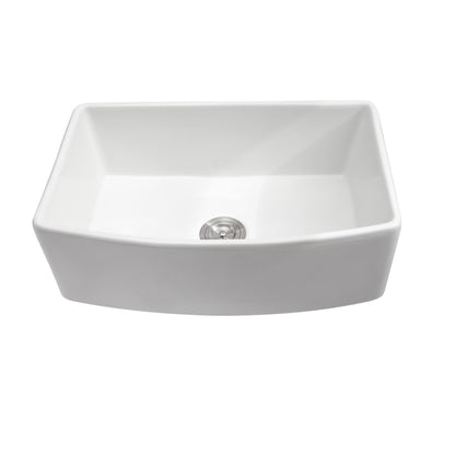 White Farmhouse Sink - 33 x 19 x 10 inch White Kitchen Sink Porcelain Ceramic Arch Edge Apron Front Single Bowl Farm Kit image 9