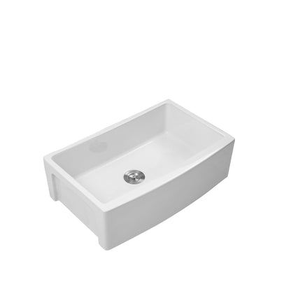 White Farmhouse Sink - 33 x 21 x 10 inch White Kitchen Sink Ceramic Porcelain Arch Edge Apron Front Single Bowl Farm Kit image 8