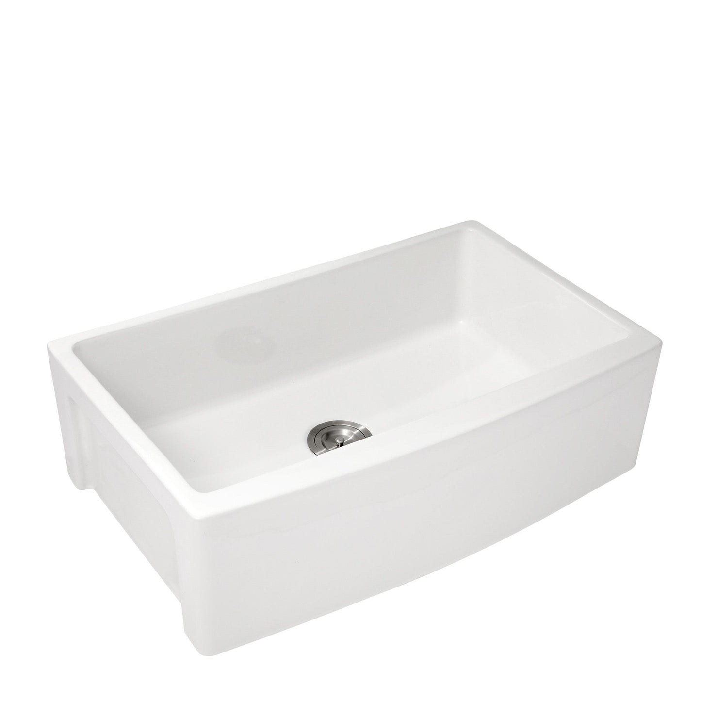 White Farmhouse Sink - 33 x 21 x 10 inch White Kitchen Sink Ceramic Porcelain Arch Edge Apron Front Single Bowl Farm Kit image 7
