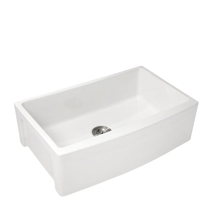 White Farmhouse Sink - 33 x 21 x 10 inch White Kitchen Sink Ceramic Porcelain Arch Edge Apron Front Single Bowl Farm Kit image 7