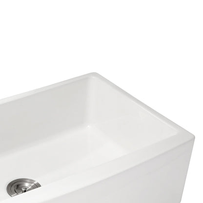 White Farmhouse Sink - 33 x 21 x 10 inch White Kitchen Sink Ceramic Porcelain Arch Edge Apron Front Single Bowl Farm Kit image 9