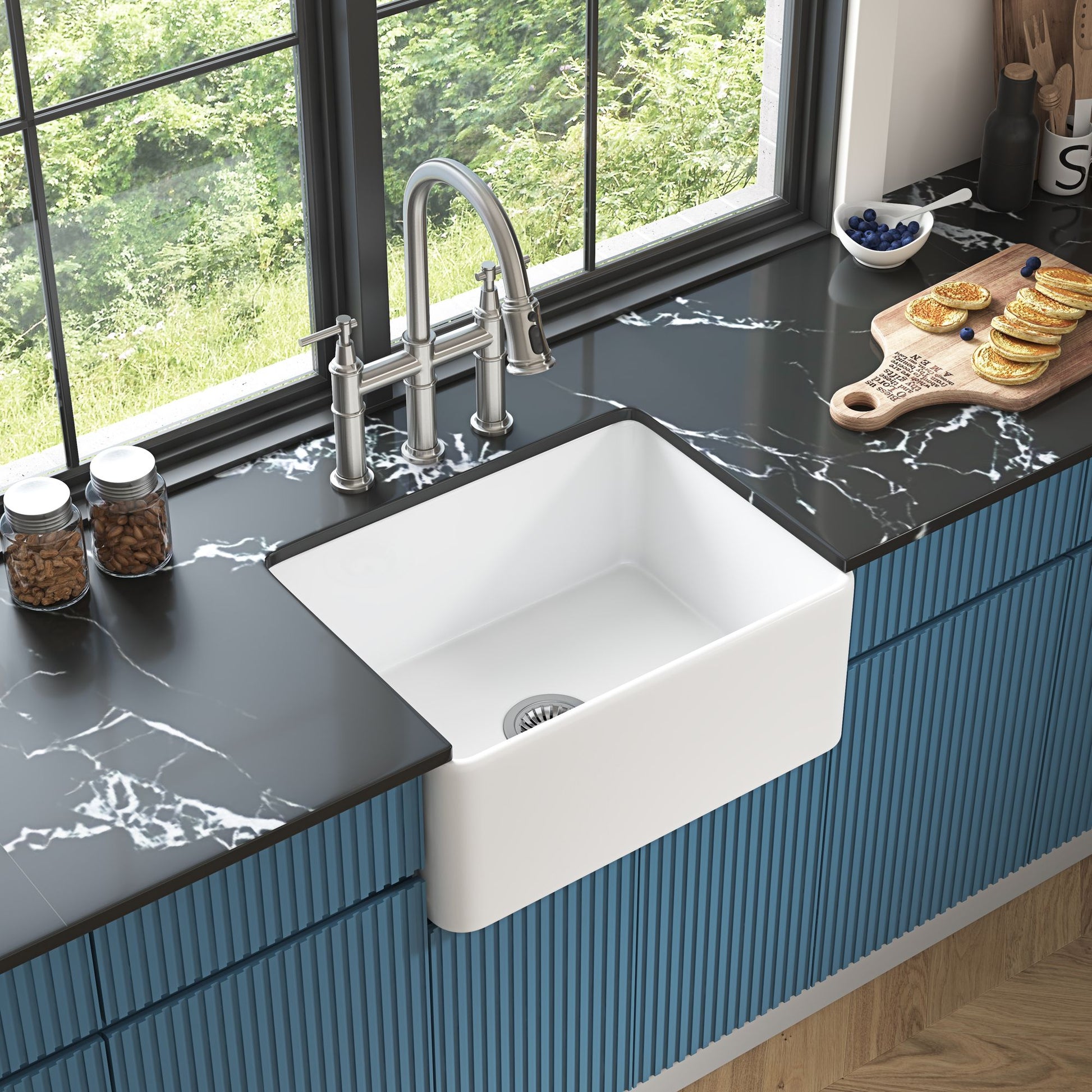 White Farmhouse Sink Deep Apron Sink Undermount Farmhouse Kitchen Sink Single Farm Sink image 2