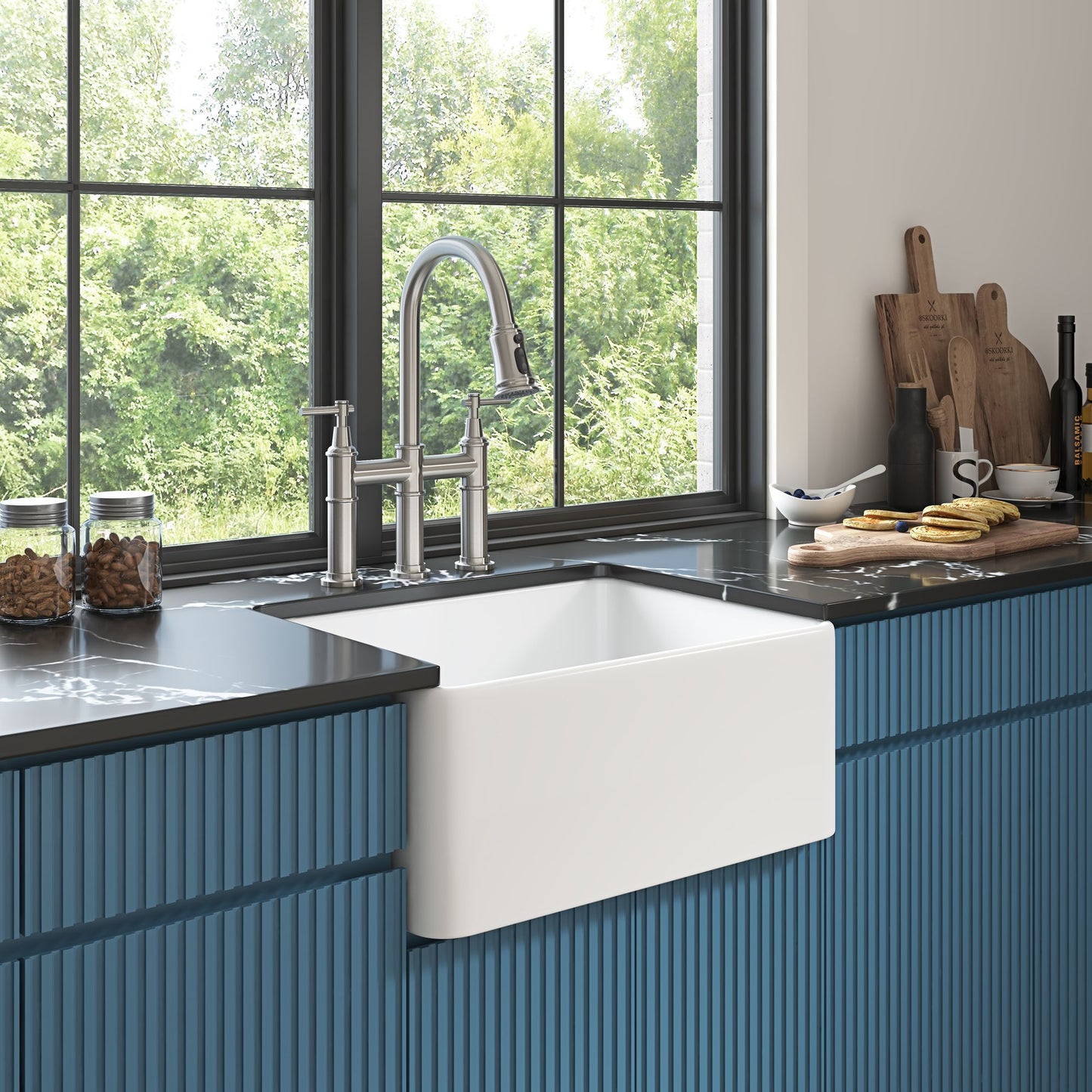 White Farmhouse Sink Deep Apron Sink Undermount Farmhouse Kitchen Sink Single Farm Sink image 5
