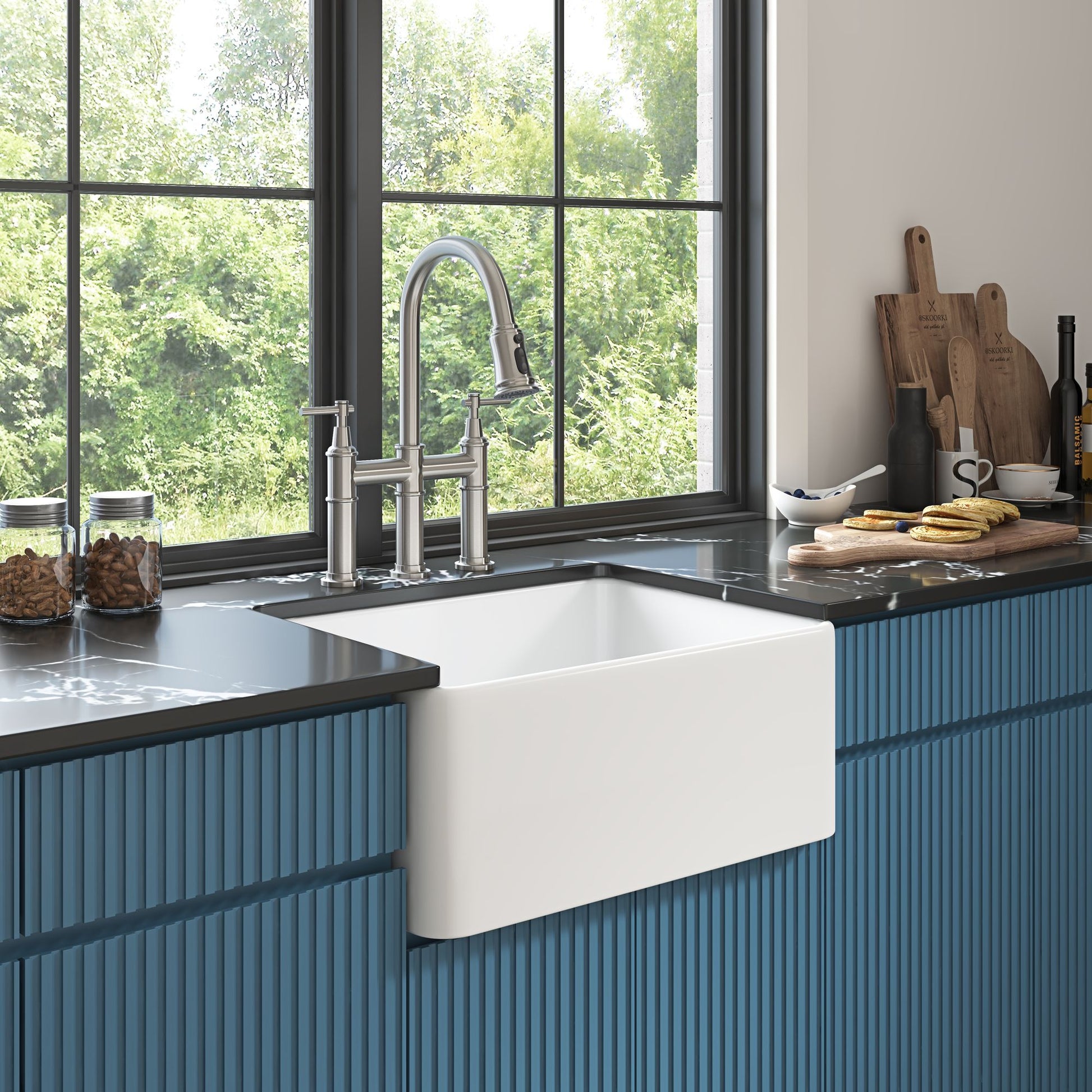 White Farmhouse Sink Deep Apron Sink Undermount Farmhouse Kitchen Sink Single Farm Sink image 5