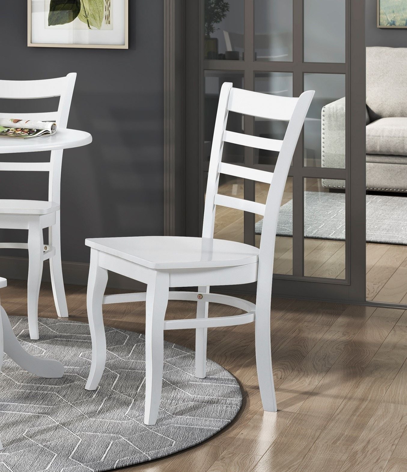 White Finish Dining Chairs Set of 2 Wooden Ladder-Back Casual Farmhouse Style Kitchen Dining Room Furniture image 1
