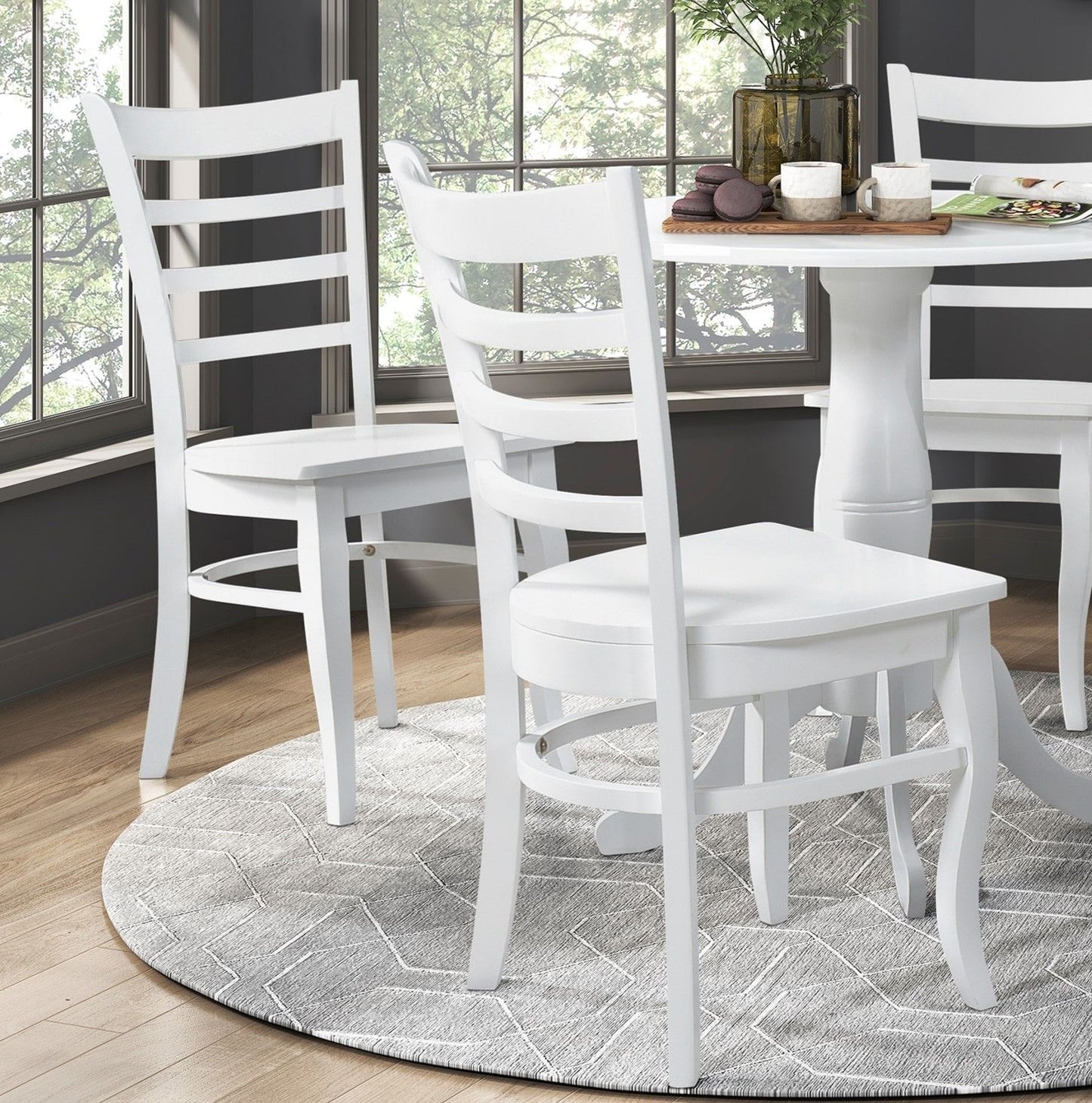 White Finish Dining Chairs Set of 2 Wooden Ladder-Back Casual Farmhouse Style Kitchen Dining Room Furniture image 3