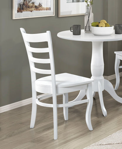 White Finish Dining Chairs Set of 2 Wooden Ladder-Back Casual Farmhouse Style Kitchen Dining Room Furniture image 2