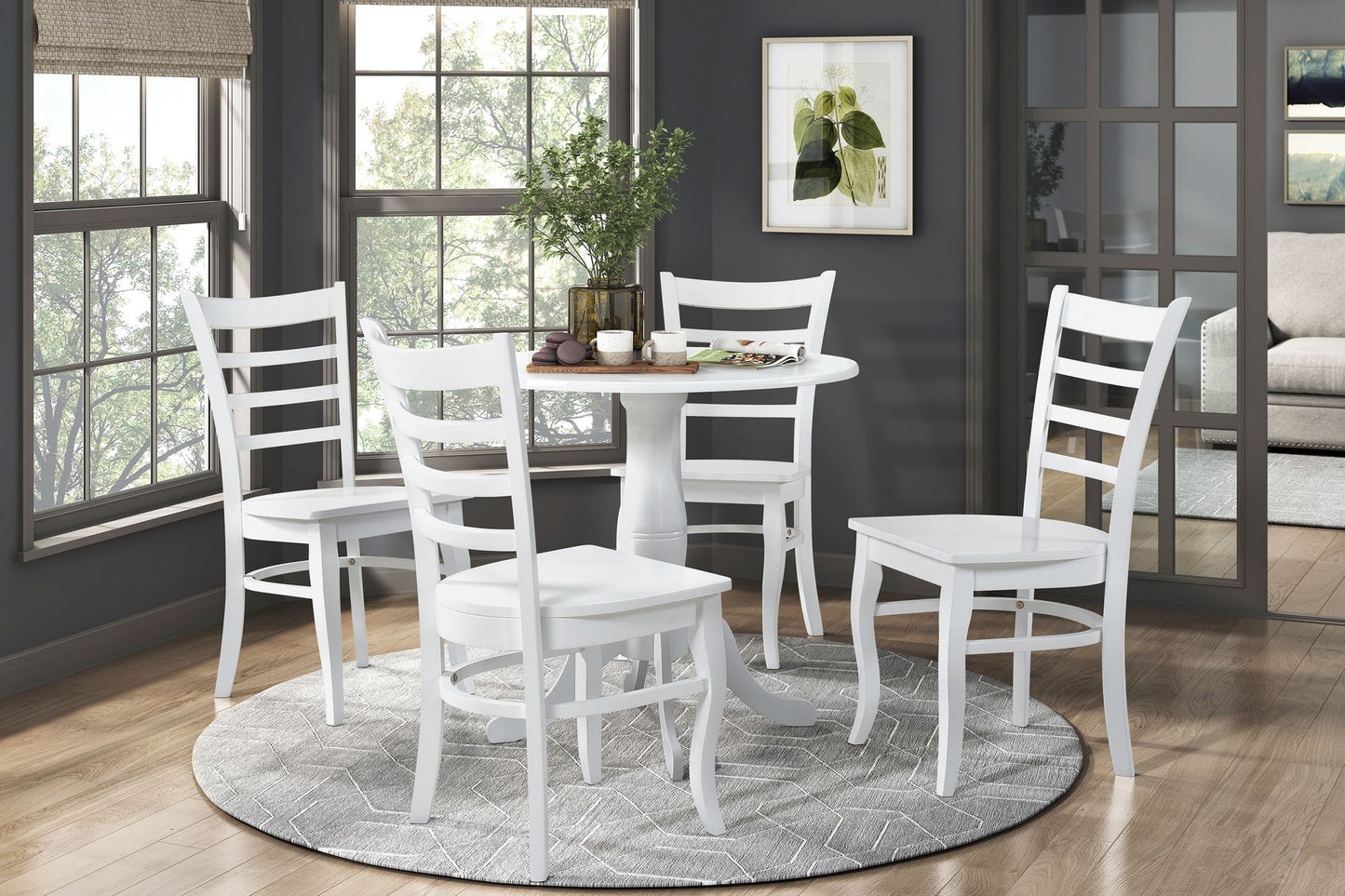 White Finish Dining Chairs Set of 2 Wooden Ladder-Back Casual Farmhouse Style Kitchen Dining Room Furniture image 8
