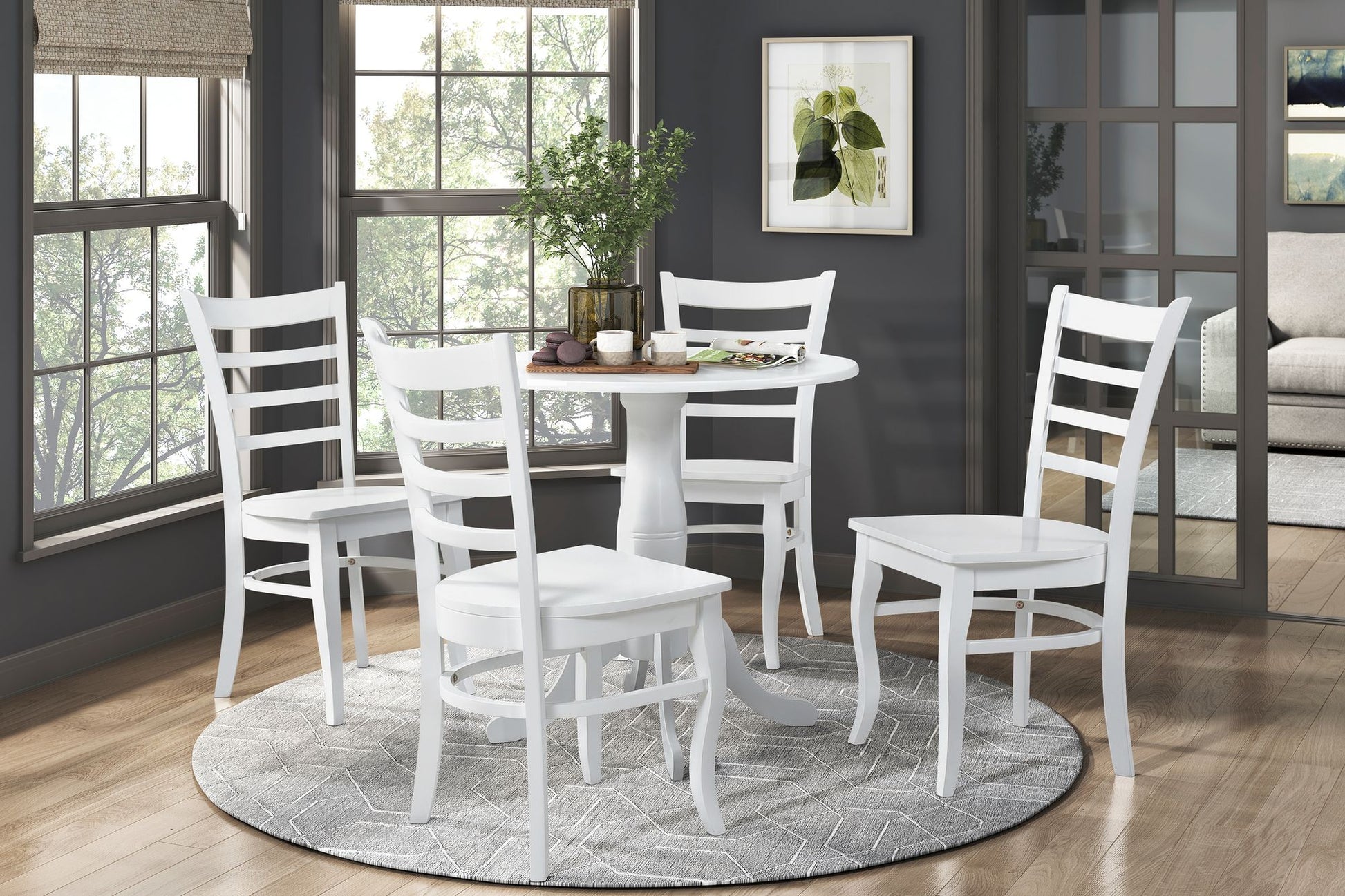 White Finish Dining Chairs Set of 2 Wooden Ladder-Back Casual Farmhouse Style Kitchen Dining Room Furniture image 8
