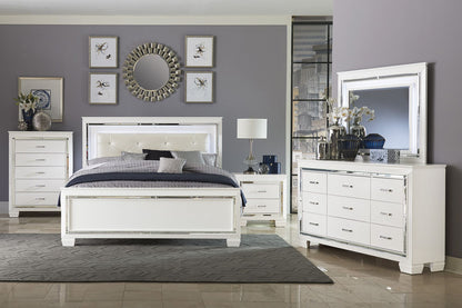 White Finish Dresser Bold Design 9 Drawers Glamorous Faux-Alligator Textured Fronts Wooden Bedroom Furniture image 5