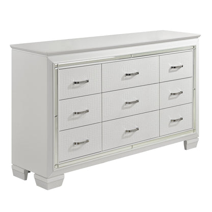 White Finish Dresser Bold Design 9 Drawers Glamorous Faux-Alligator Textured Fronts Wooden Bedroom Furniture image 2
