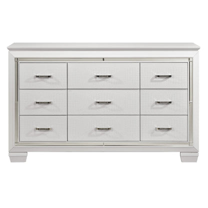 White Finish Dresser Bold Design 9 Drawers Glamorous Faux-Alligator Textured Fronts Wooden Bedroom Furniture image 1