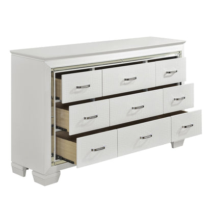 White Finish Dresser Bold Design 9 Drawers Glamorous Faux-Alligator Textured Fronts Wooden Bedroom Furniture image 3