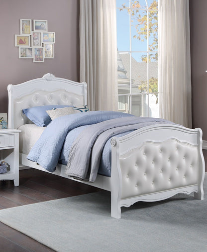 White Full Size Bed Youth Bedroom Furniture White Faux Leather Headboard Footboard Plywood 1pc Bedframe image 1