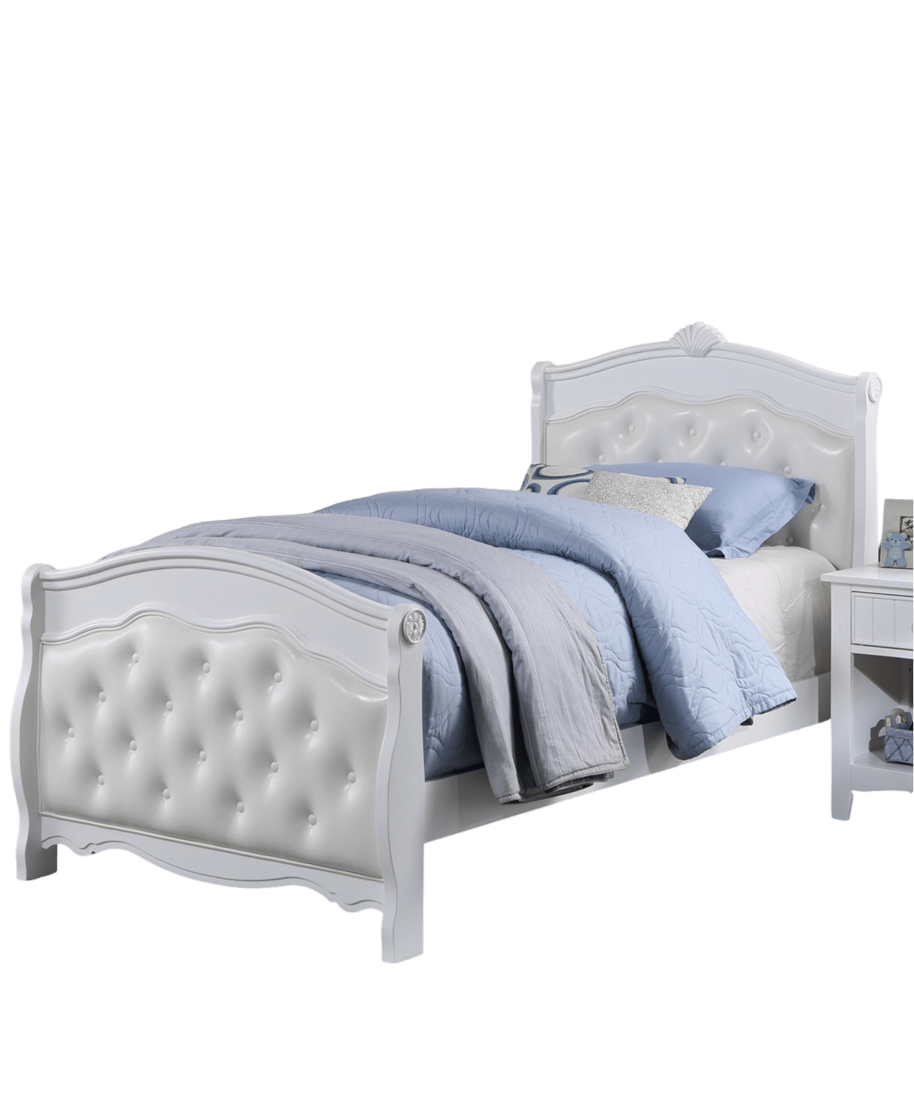 White Full Size Bed Youth Bedroom Furniture White Faux Leather Headboard Footboard Plywood 1pc Bedframe image 4