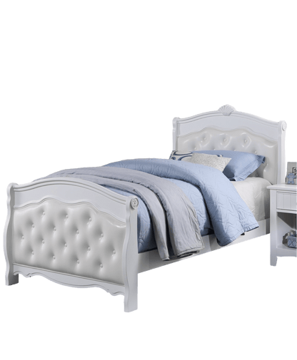 White Full Size Bed Youth Bedroom Furniture White Faux Leather Headboard Footboard Plywood 1pc Bedframe image 4