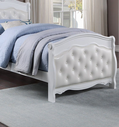 White Full Size Bed Youth Bedroom Furniture White Faux Leather Headboard Footboard Plywood 1pc Bedframe image 3