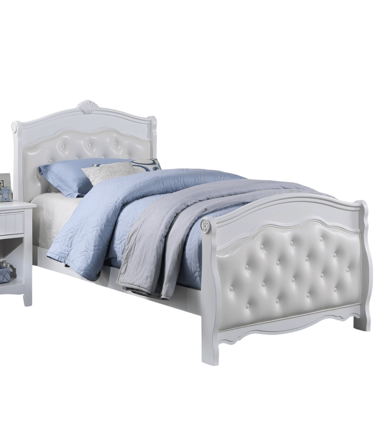 White Full Size Bed Youth Bedroom Furniture White Faux Leather Headboard Footboard Plywood 1pc Bedframe image 5