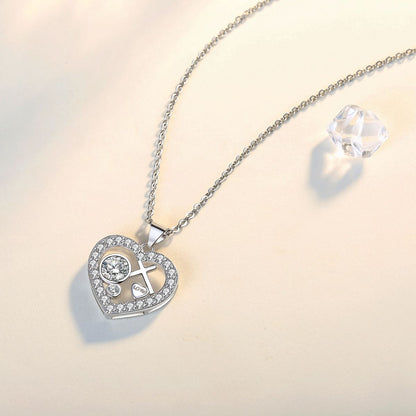 White Gold Plated 5A Cubic Zirconia Cross Heart Pendant Necklace for Women image 3