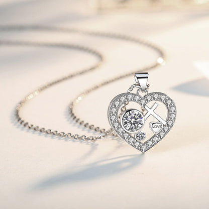 White Gold Plated 5A Cubic Zirconia Cross Heart Pendant Necklace for Women image 2