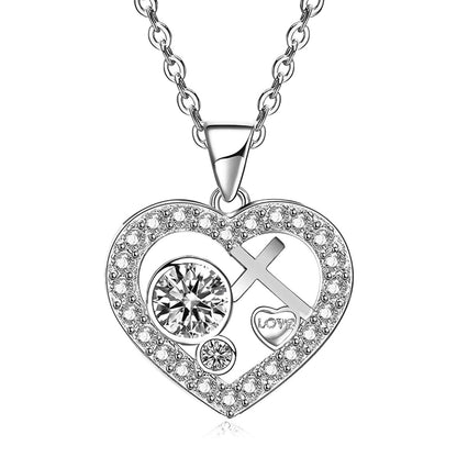 White Gold Plated 5A Cubic Zirconia Cross Heart Pendant Necklace for Women image 1
