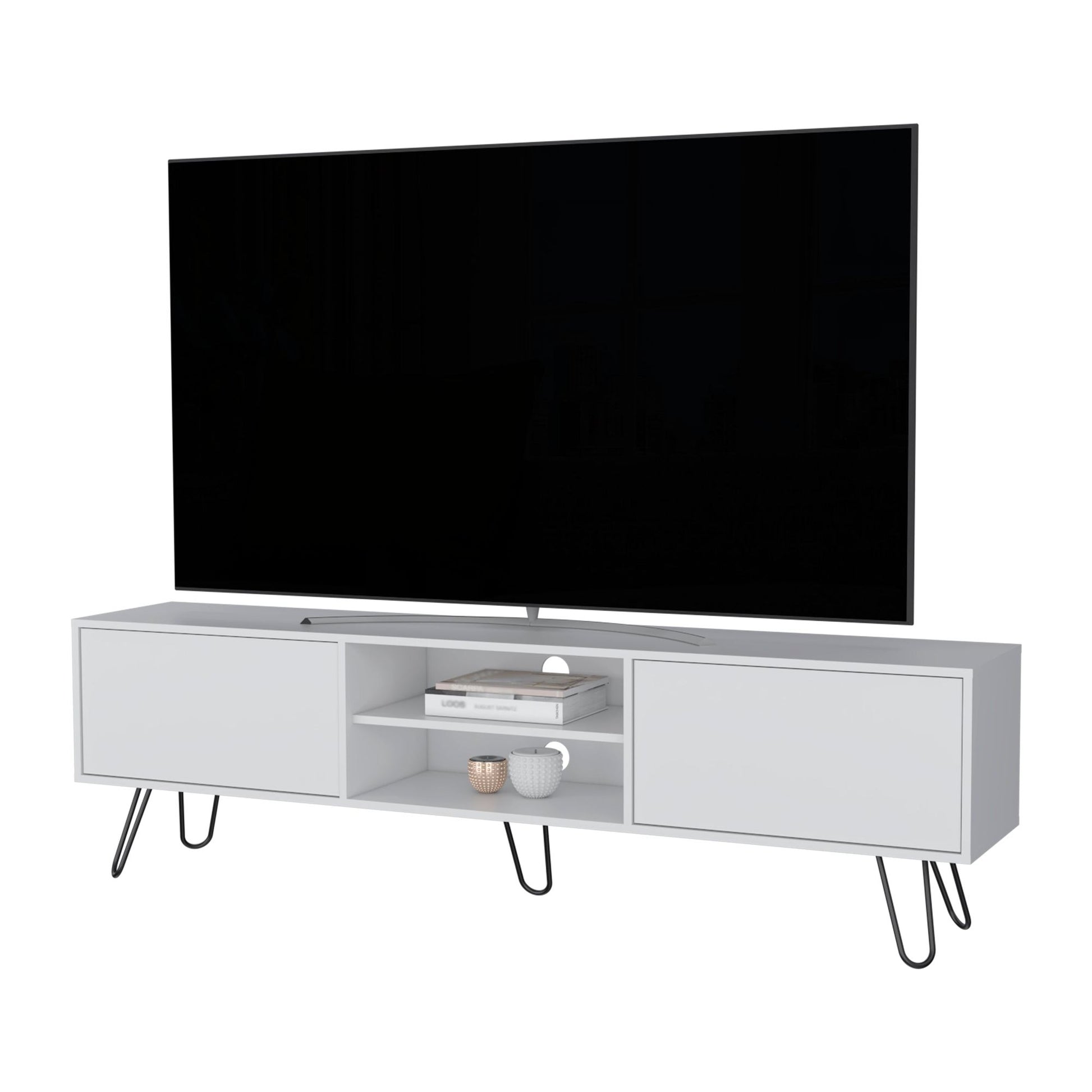 White Hairpin Leg TV Rack image 5