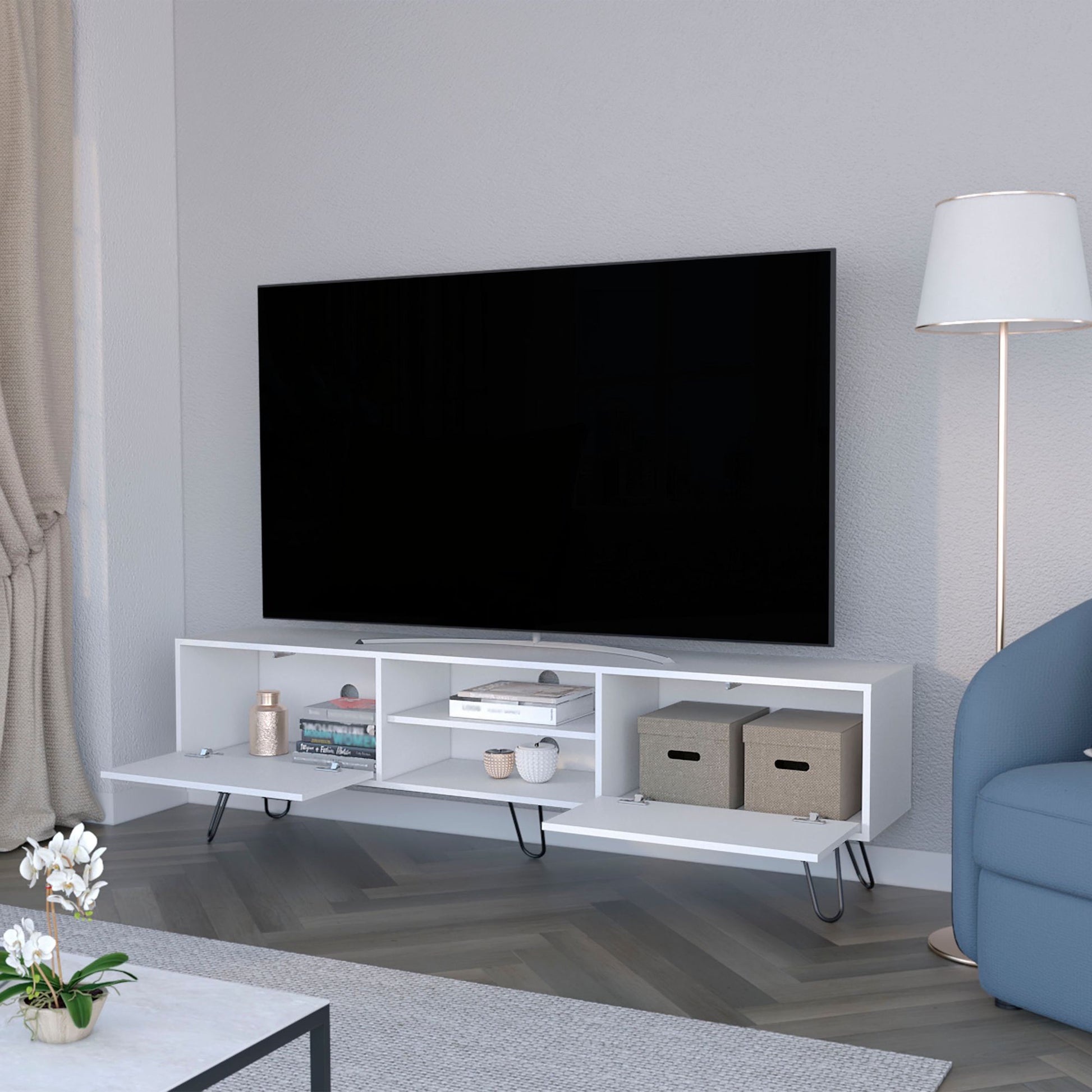 White Hairpin Leg TV Rack image 2