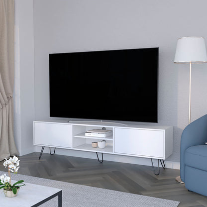 White Hairpin Leg TV Rack image 1