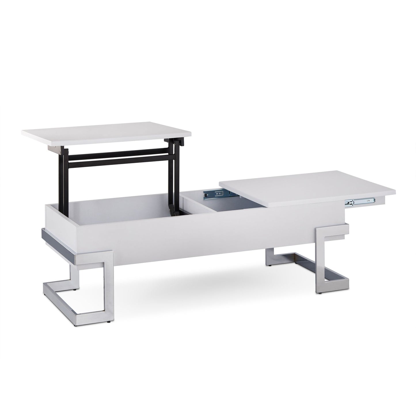 White High Gloss and Chrome Coffee Table with Lift Top image 3