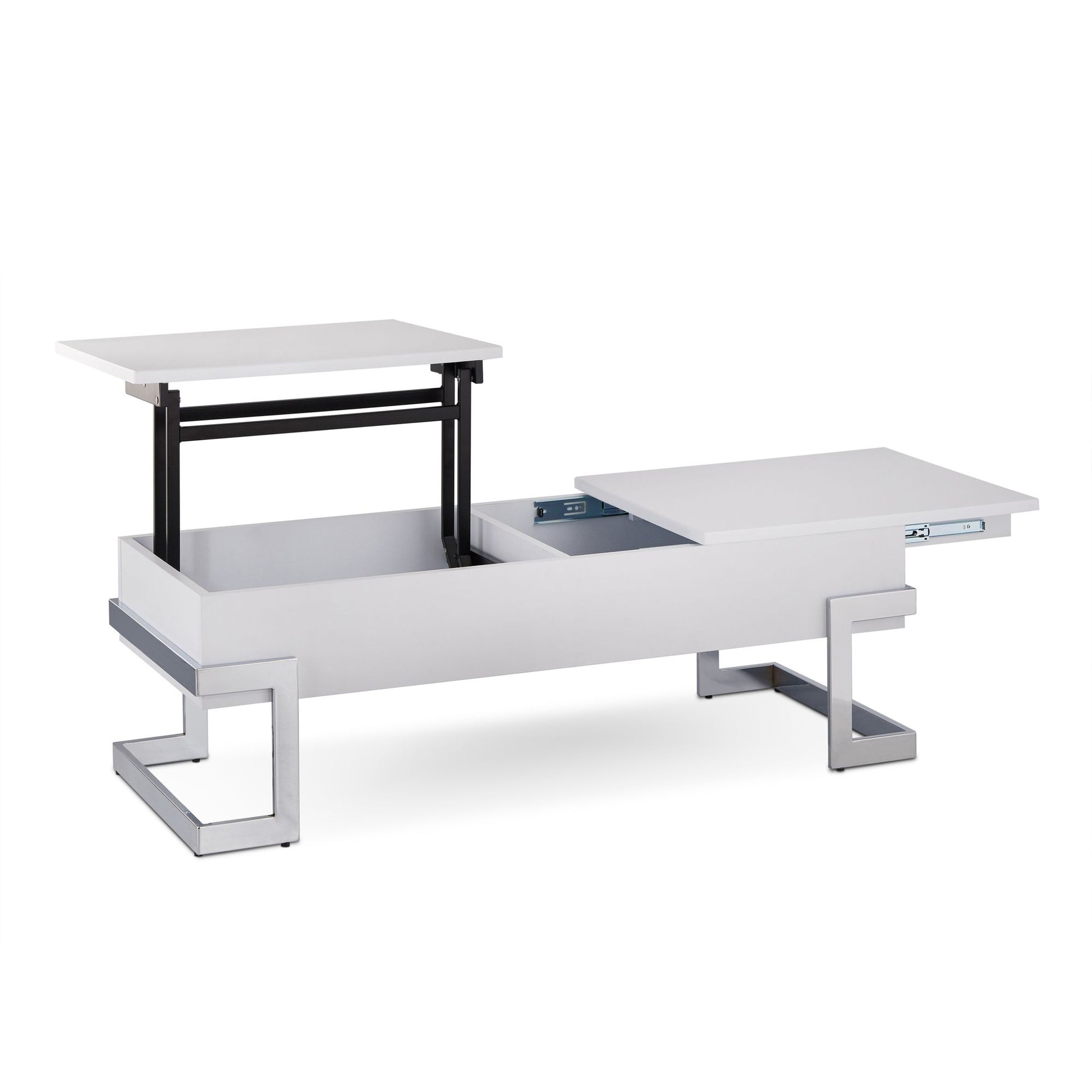 White High Gloss and Chrome Coffee Table with Lift Top image 3