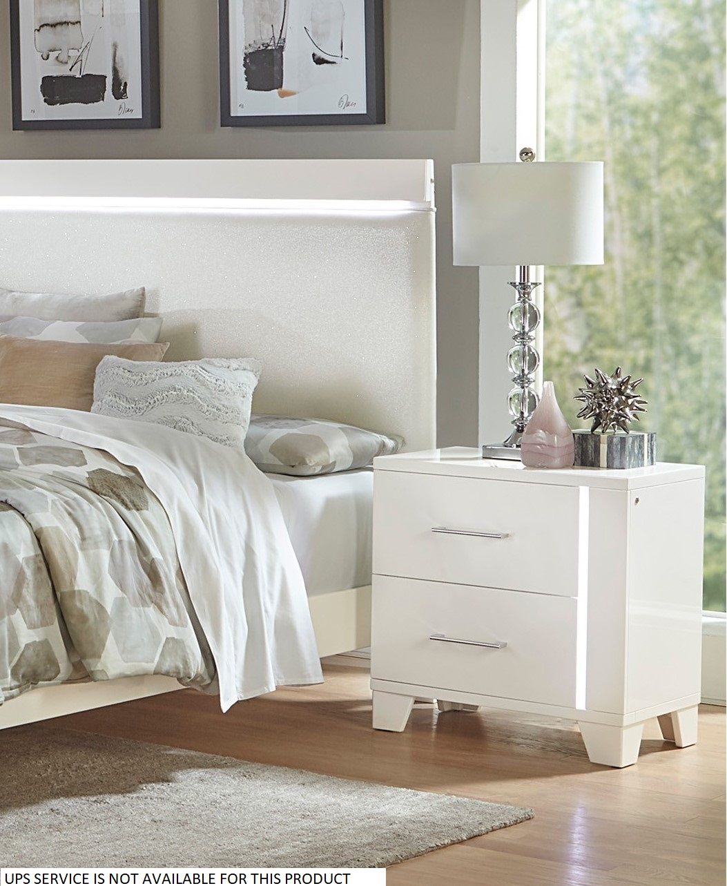 White High Gloss Finish Modern Bedroom 1pc Nightstand with LED Light Wooden Furniture Luxury Bedside Table image 5