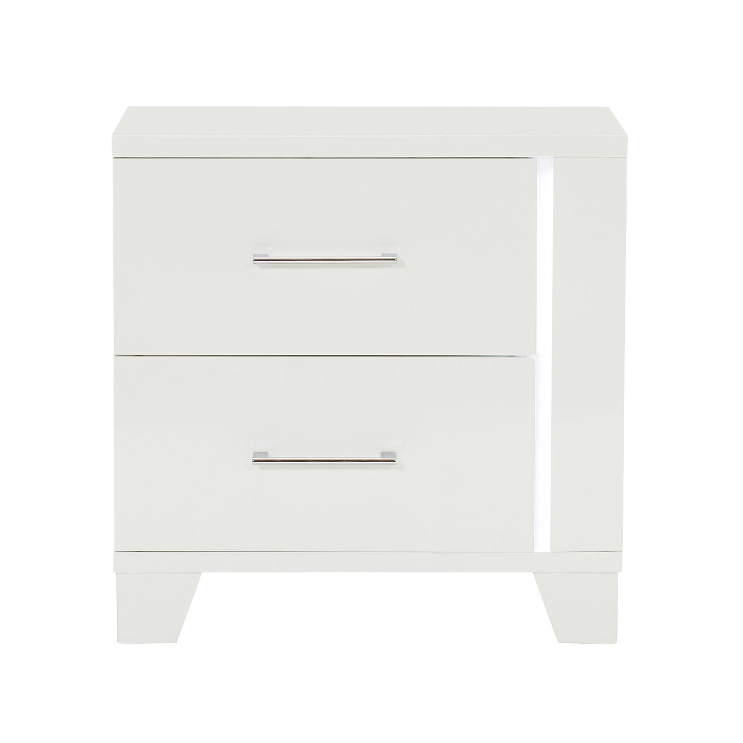 White High Gloss Finish Modern Bedroom 1pc Nightstand with LED Light Wooden Furniture Luxury Bedside Table image 2