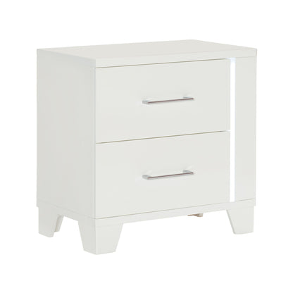 White High Gloss Finish Modern Bedroom 1pc Nightstand with LED Light Wooden Furniture Luxury Bedside Table image 3