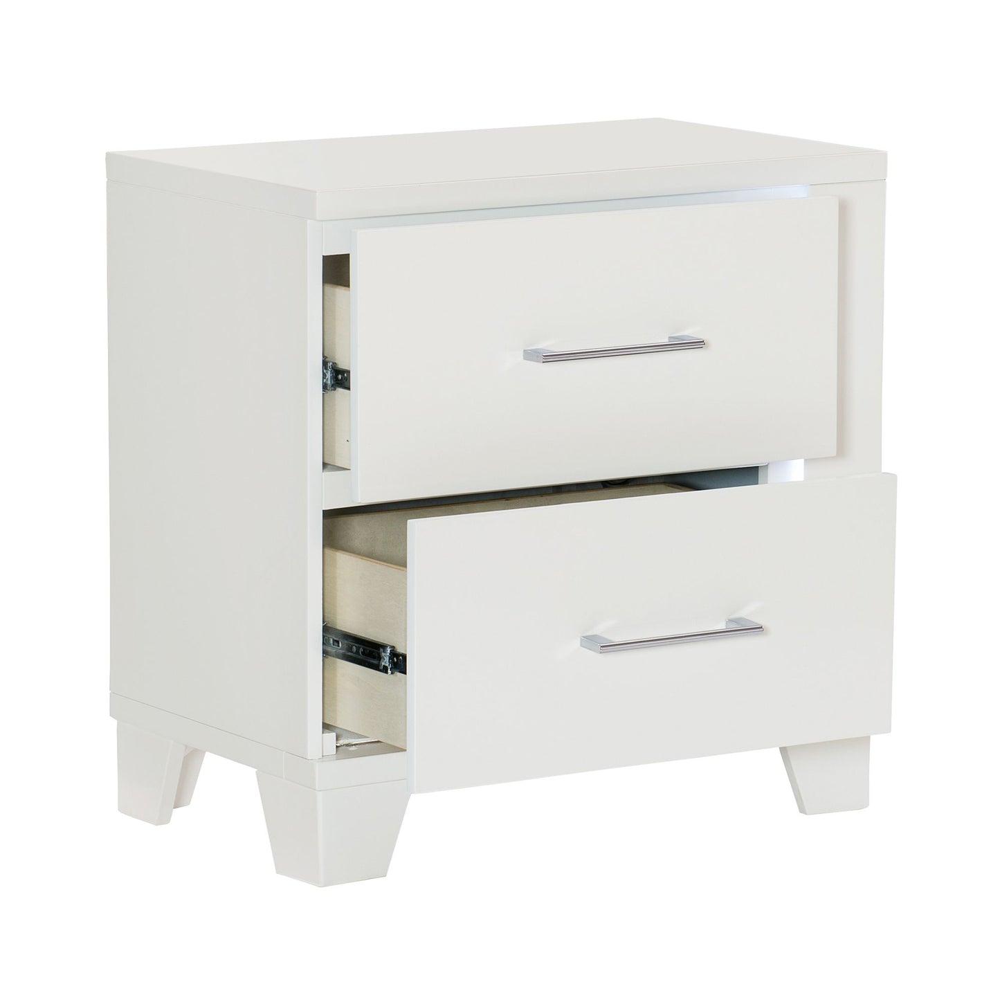 White High Gloss Finish Modern Bedroom 1pc Nightstand with LED Light Wooden Furniture Luxury Bedside Table image 4