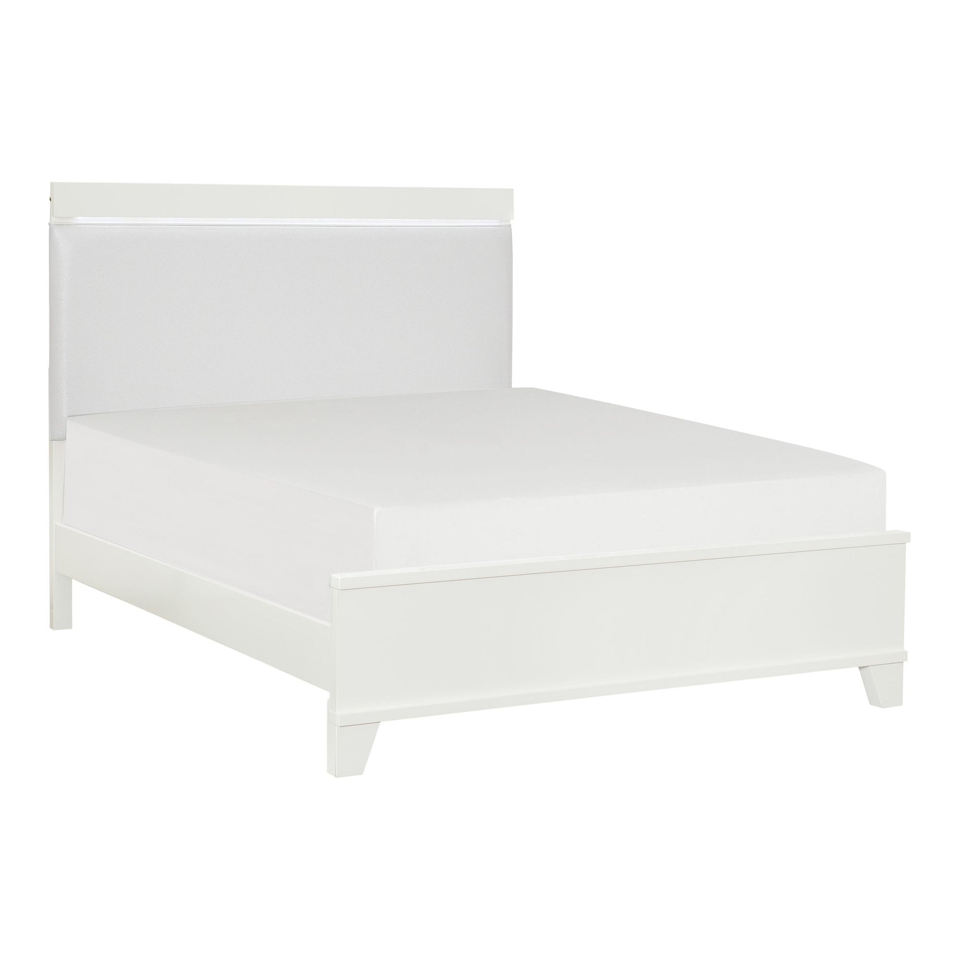 White High Gloss Finish Modern Full Bed 1pc LED Light Headboard Faux Leather Upholstered Wooden Furniture image 4