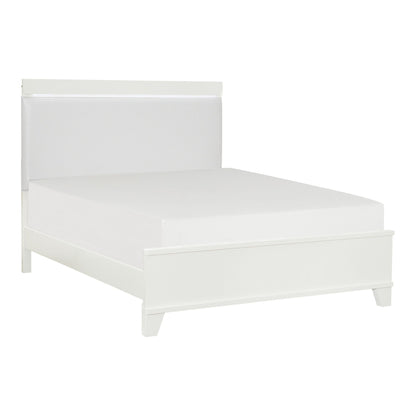 White High Gloss Finish Modern Full Bed 1pc LED Light Headboard Faux Leather Upholstered Wooden Furniture image 4