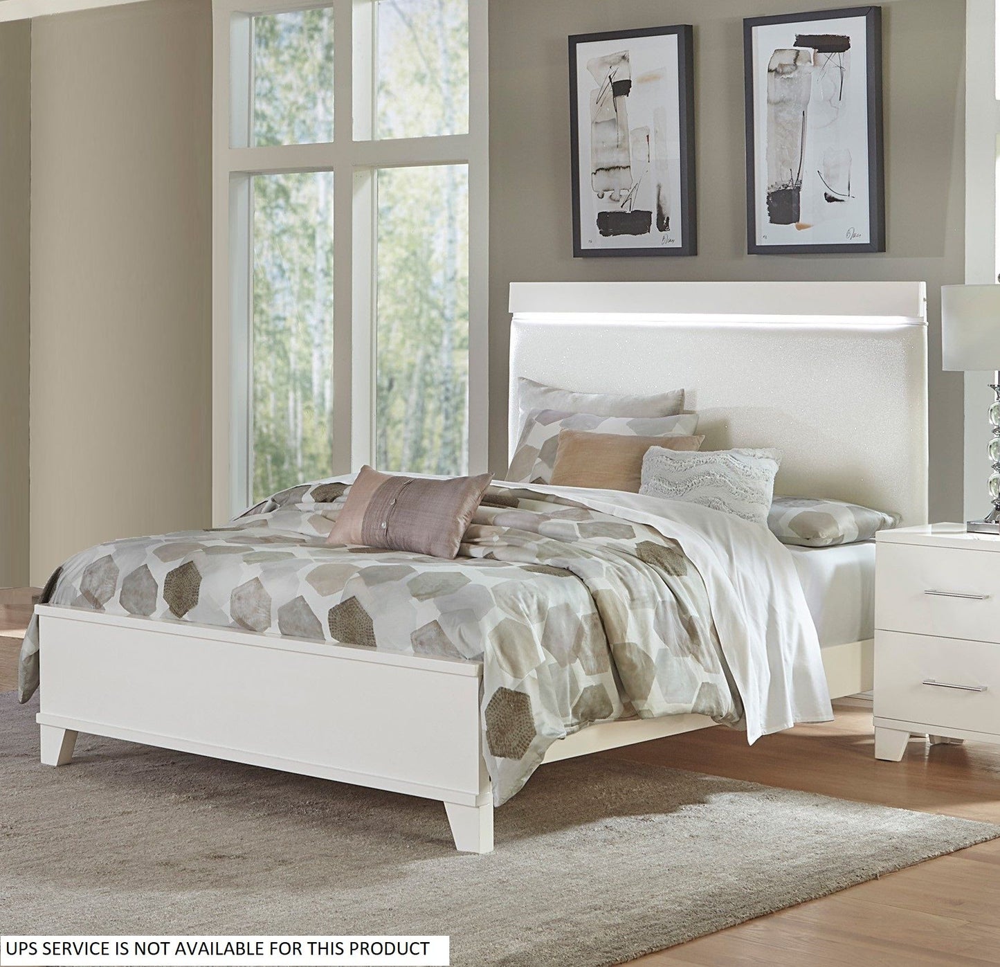 White High Gloss Finish Modern Full Bed 1pc LED Light Headboard Faux Leather Upholstered Wooden Furniture image 5