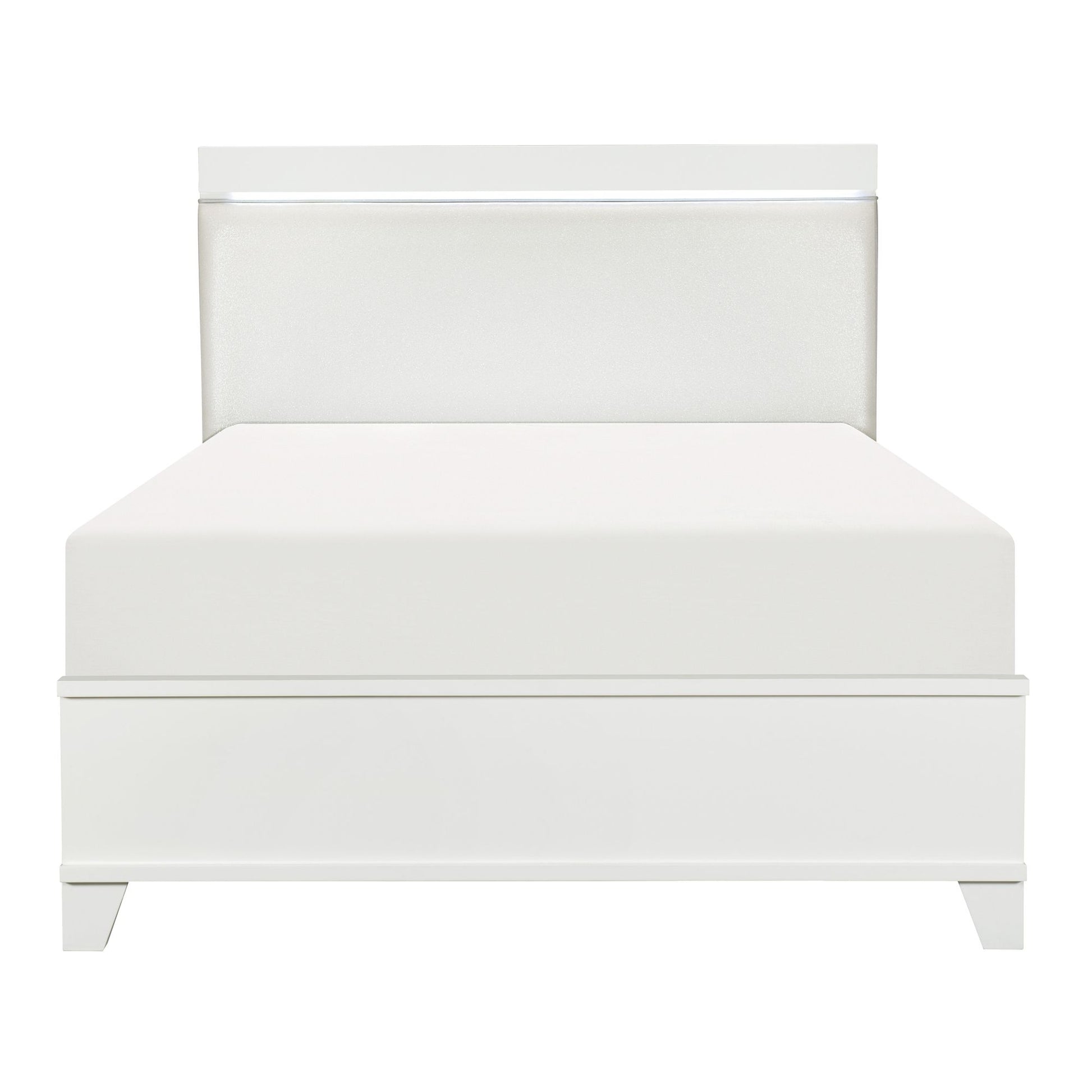 White High Gloss Finish Modern Full Bed 1pc LED Light Headboard Faux Leather Upholstered Wooden Furniture image 3