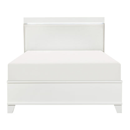 White High Gloss Finish Modern Full Bed 1pc LED Light Headboard Faux Leather Upholstered Wooden Furniture image 3