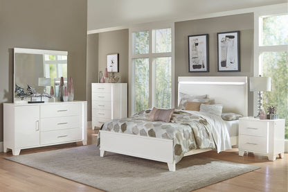 White High Gloss Finish Modern Queen Bed 1pc LED Light Headboard Faux Leather Upholstered Wooden Furniture image 5