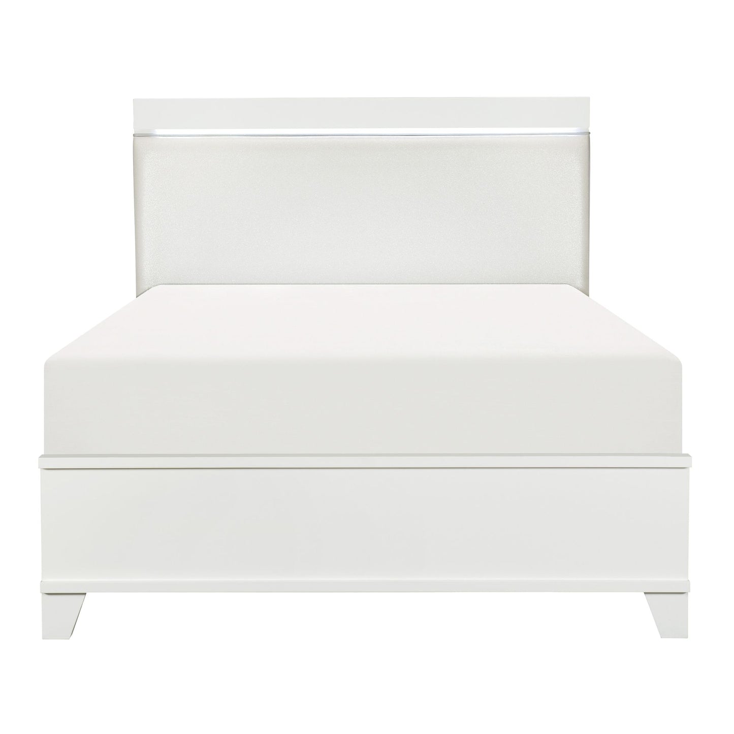 White High Gloss Finish Modern Queen Bed 1pc LED Light Headboard Faux Leather Upholstered Wooden Furniture image 3