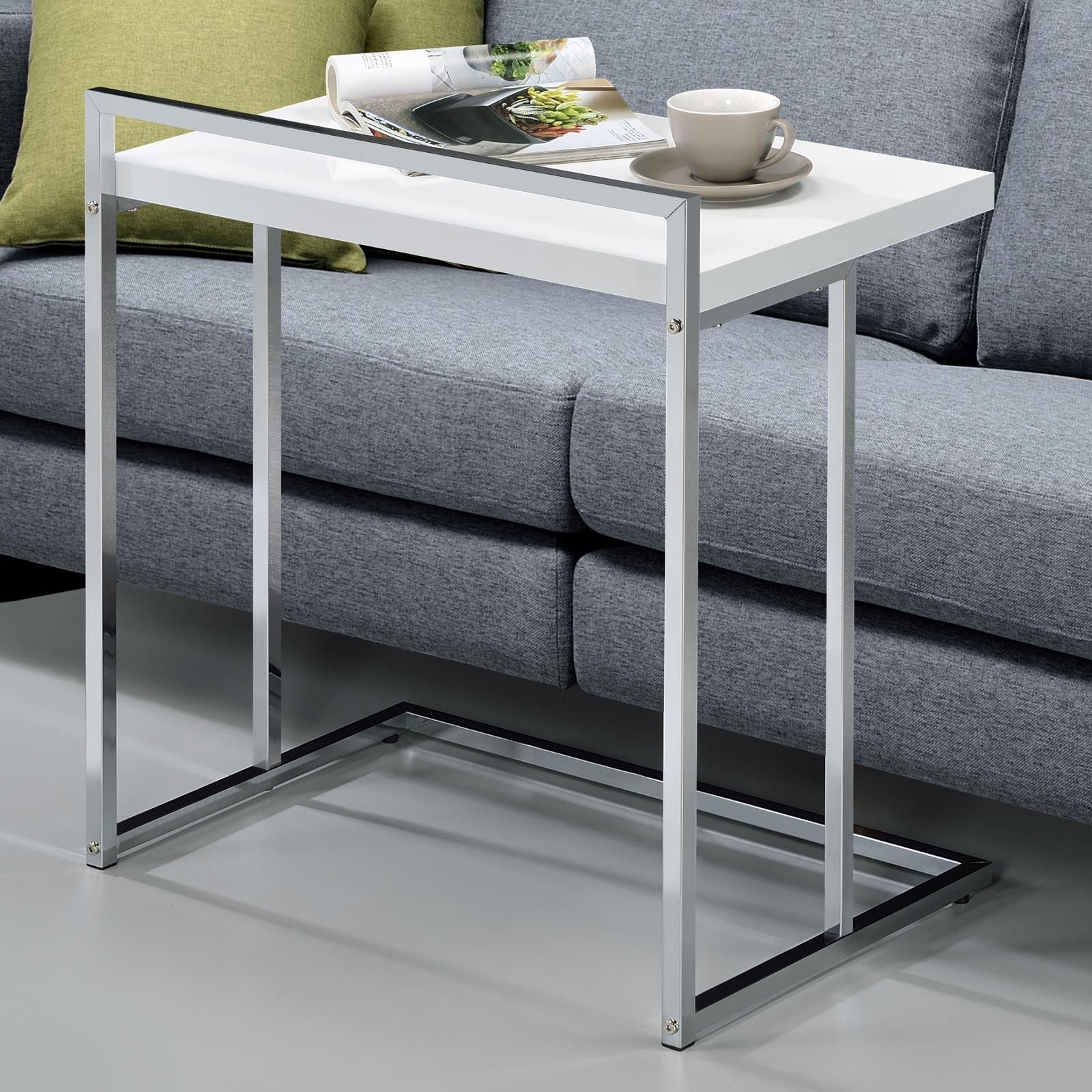 White High Gloss Rectangular Top Snack Table with Metal Legs image 1
