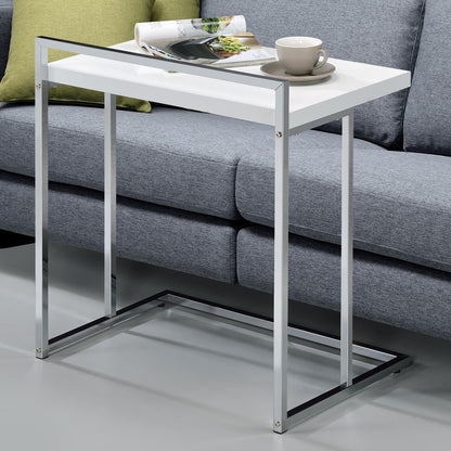 White High Gloss Rectangular Top Snack Table with Metal Legs image 1