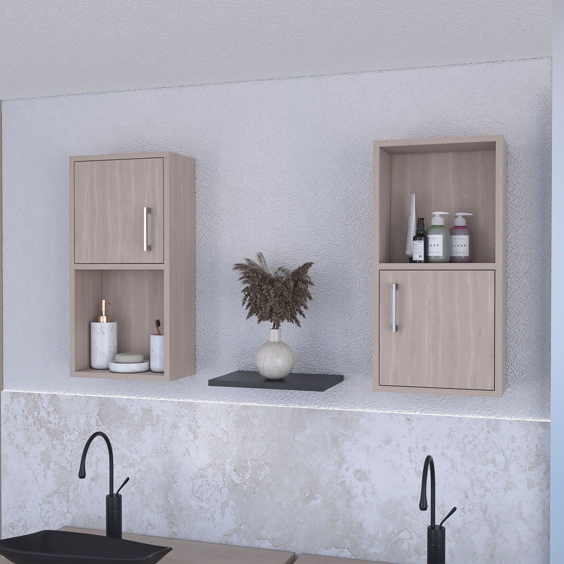 White Oak 2 Bathroom Medicine Cabinets with Open Shelf image 1