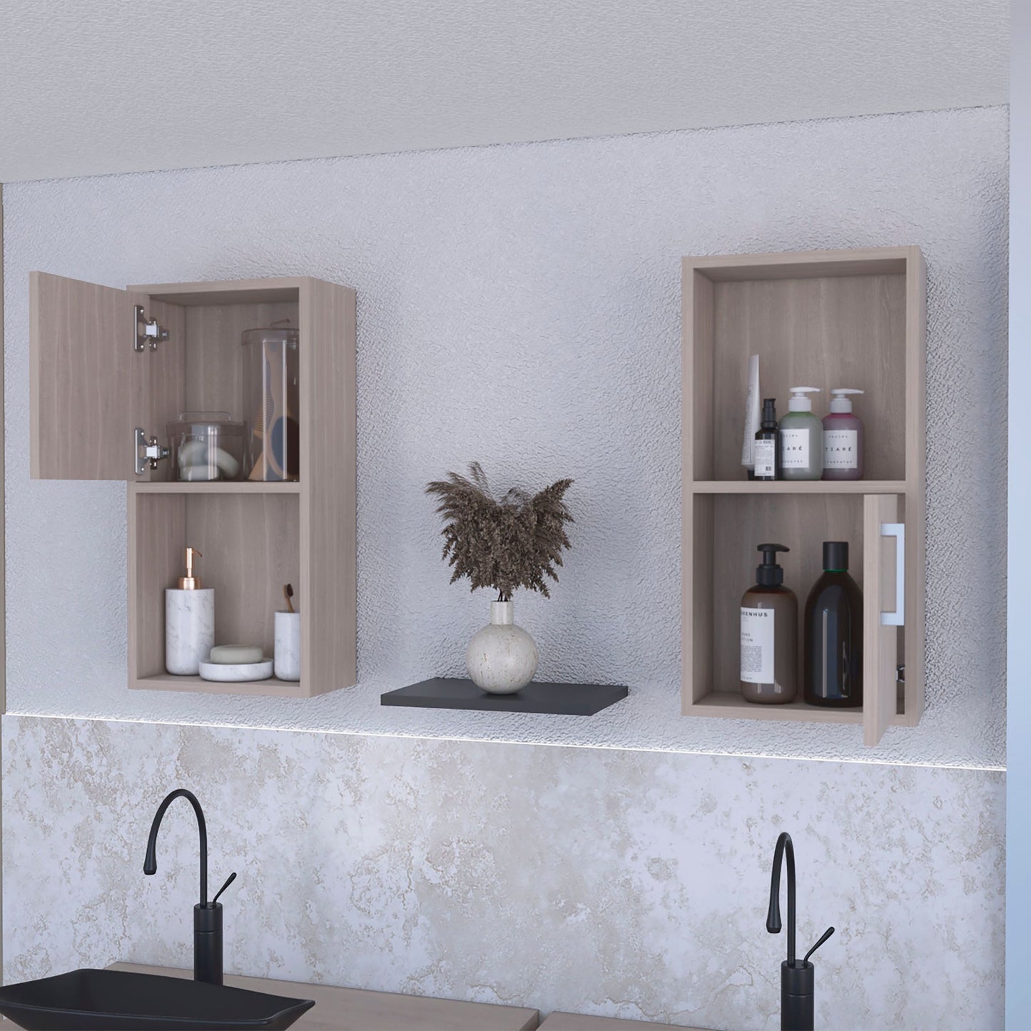 White Oak 2 Bathroom Medicine Cabinets with Open Shelf image 2
