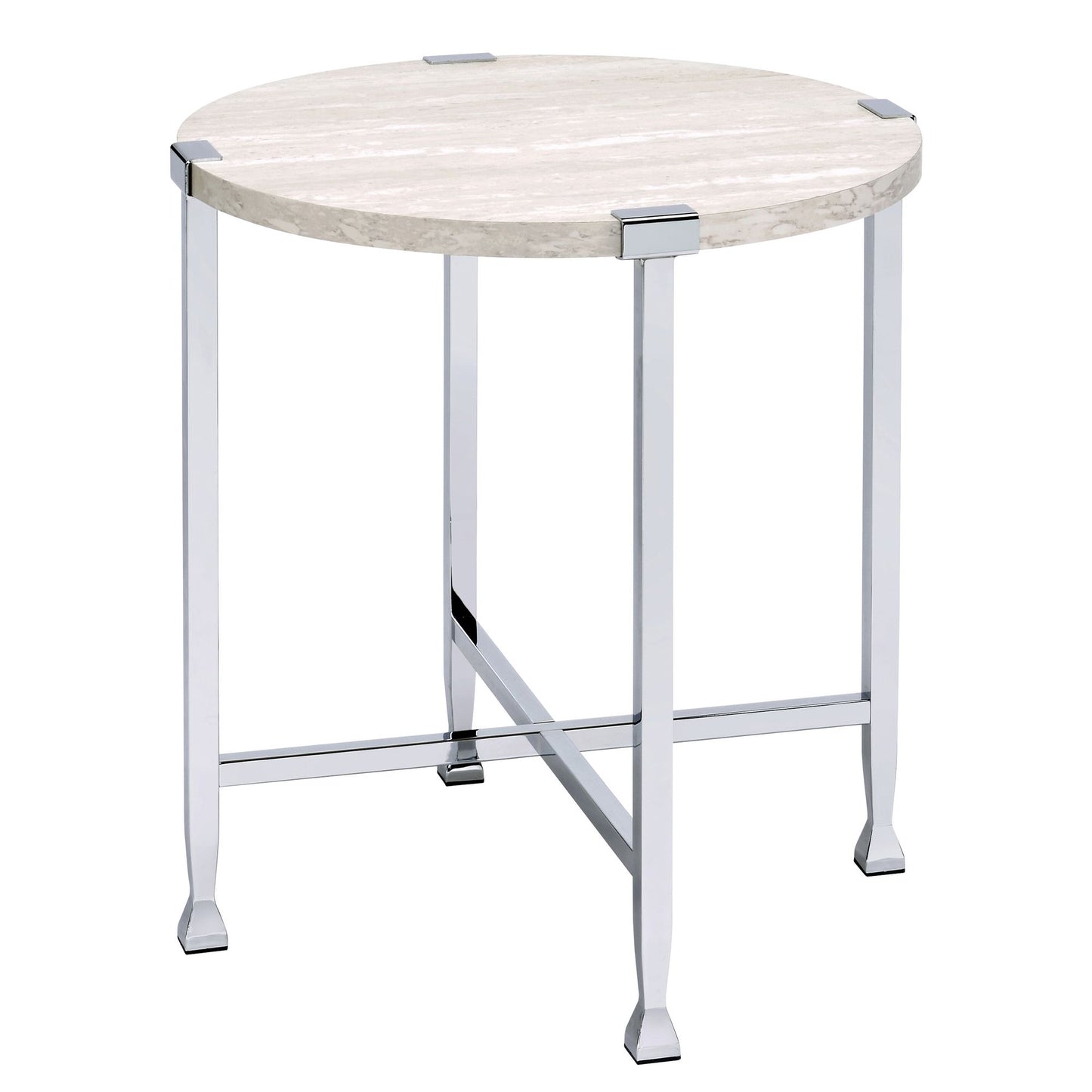 White Oak and Chrome End Table with X Shape Base image 1
