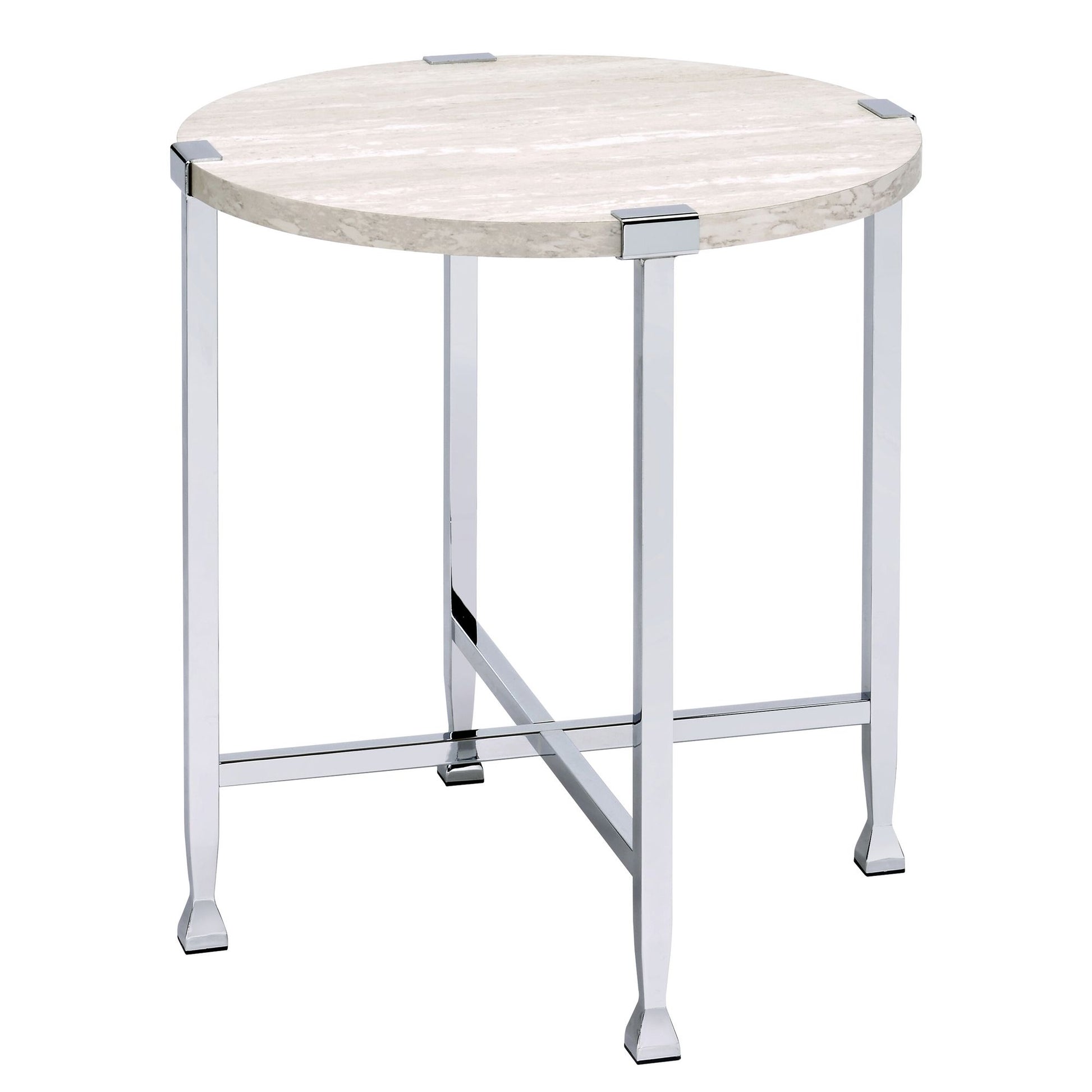 White Oak and Chrome End Table with X Shape Base image 1