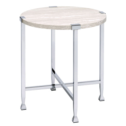 White Oak and Chrome End Table with X Shape Base image 1