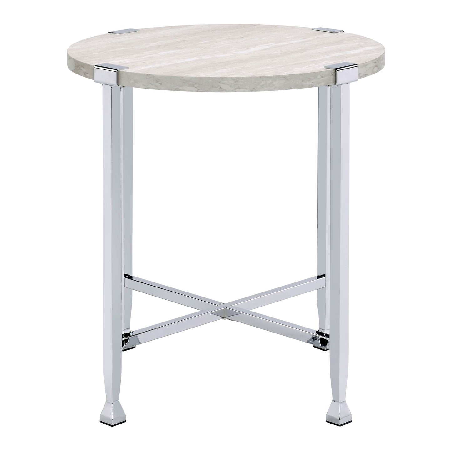 White Oak and Chrome End Table with X Shape Base image 2