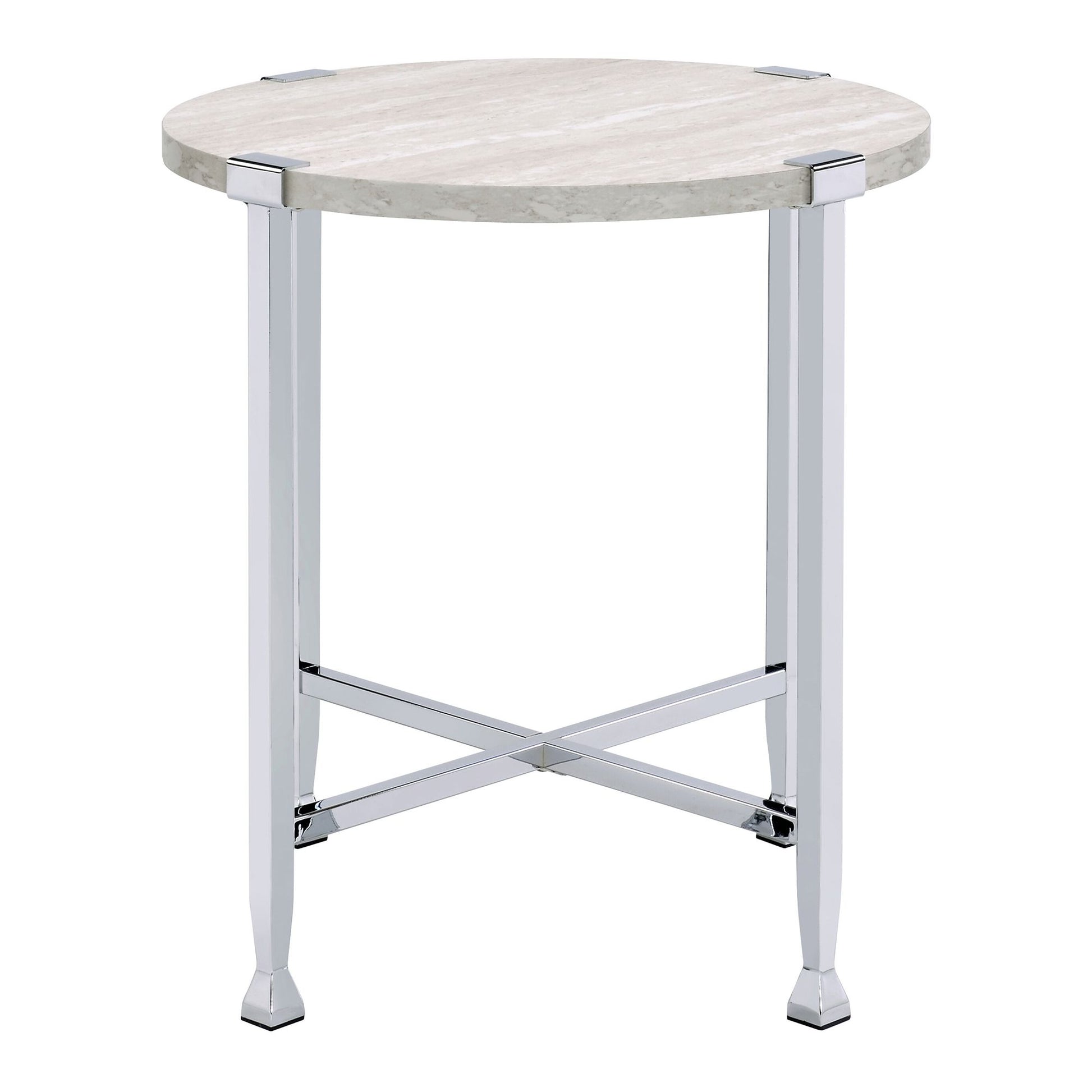 White Oak and Chrome End Table with X Shape Base image 2
